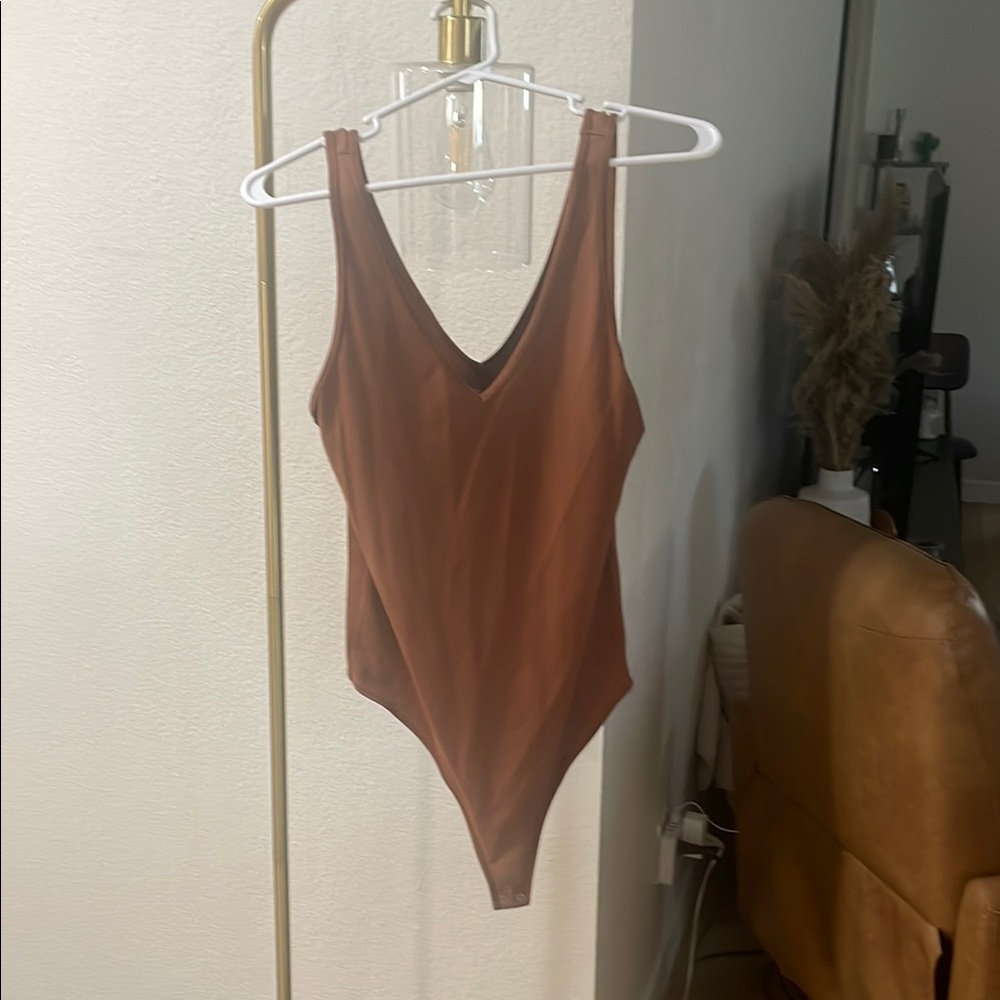 Brown V-Neck Bodysuit